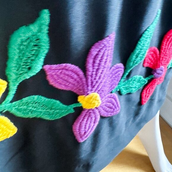 Vintage Black Embroidered Floral Maxi Dress S - Picture 7 of 9